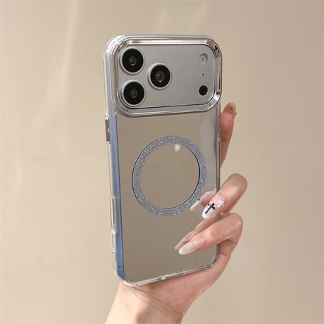 MagSafe対応ミラーiPhone17Pro/17ケース メッキ シルバー iPhone16Pro/Air/15ProMax/17eケース 頑丈 オシャレ[M6494]