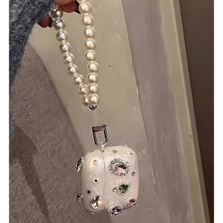 ダイヤデコ Airpods第4世代ケース キラキラ Airpods3/Pro2ケース airpodsproカバー パールストラップ付 上品 高級感高品質[M5116]