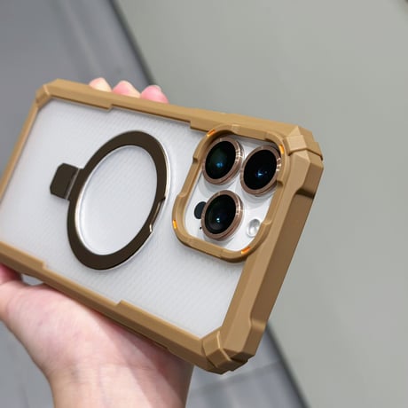 耐衝撃頑丈 iPhone16Promax/16Eケース Magsafe対応リングスタンド iPhone15/14/13proカバー レンズフィルム付 指紋防止 [M5422]