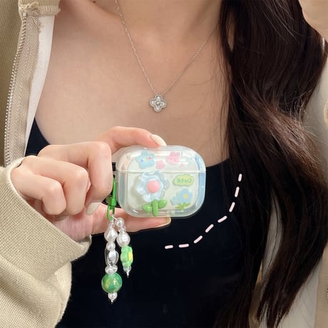 【Airpods 4】草花 AirpodsPro2ケース キラキラ airpods3/2/1ケース  かわいいアクセサリー付き うねうね 耐衝撃クリアケース ギフトにおすすめ[M3087]