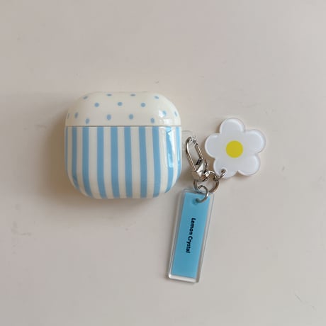 韓国っぽ Airpods Pro3ケース ストライプ柄 Airpods4/3カバー pro2/Pro1ケース 可愛い リング/花キーホルダー 光沢感[M6162]