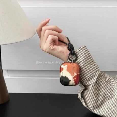 ぼかし Airpods 4ケース レトロファッション AirpodsPro2/Pro1 Airpods3/2カバー ストラップとリング付き 大人可愛い [M4830]