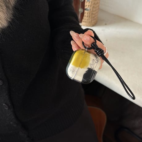 カラーブロッキング AirPodsPro3ケース 上品 シック Airpods4/3ケース  AirpodsPro2/Pro1カバー  ストラップ付 可愛い[M5961]
