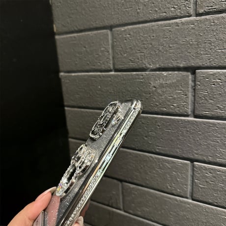 鏡付き iPhone16/16proケース スタンド付 iPhone15plus/14/13promaxカバー ジュエリーデコ 美しい かわいい [M5382]