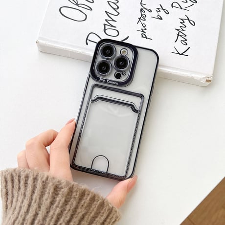 ICカードポケット iPhone14pro/14promaxケース メッキ クリアアイフォン13/12/11proカバー 高級感 実用 使いやすい [M2390]