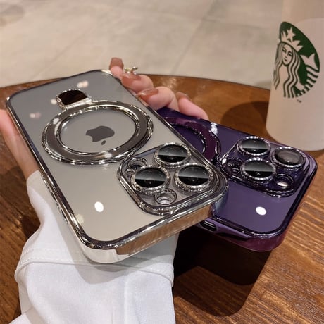 MagSafeスタンド一体型 iPhone16Pro/15ProMaxケース カメラ保護 クリアiPhone14pro/13Proケース メッキ 黄ばまない 色剥げない[M3617]
