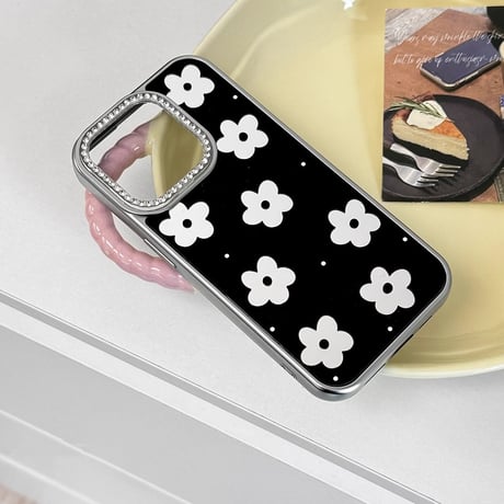 鏡付花 iPhone16pro/16ケース ジュエリー リボンチャーム iphone15pro/14/13proカバー 大人可愛い 女子力高い[M5188]