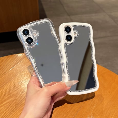 うねうねジュエリー枠 iPhone16pro/16ケース メイク直し鏡 iPhone15promax/14/13/12カバー 夏に人気 落下防止[M5234]