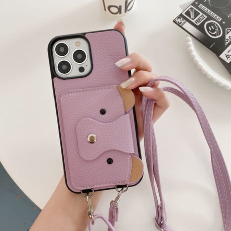 クマちゃんカード入れ iPhone15/14proケース 革製 アイフォン13/12mini/11カバー 肩掛けストラップ 高品質シック 11色[M3417]