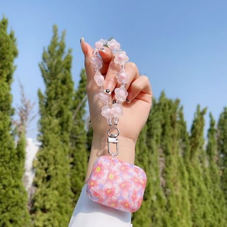 花柄ハクモクレン AirpodsPro2ケース かわいい airpods3/2/1ケース  花ストラップ付き ギフトにおすすめ[M2943]