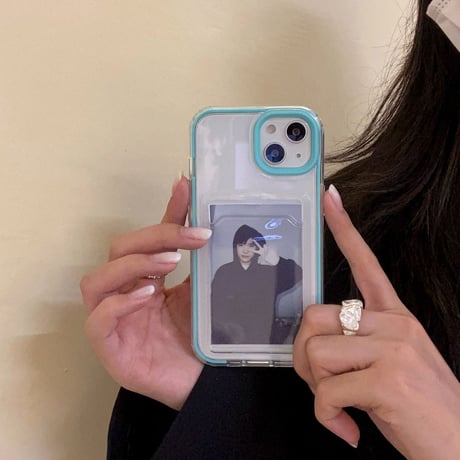 【iPhone15対応】カラー枠カード入れ付 iphone14/13promaxカバー  写真/メモ収納クリアアイフォン11/12miniケース  耐衝撃  頑丈 シンプル   M1094