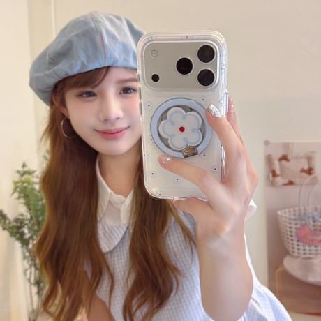 花リング iPhone17Pro/17ケース MagSafe対応 iPhone17ProMax/16Pro/15カバー 多機能便利 かわいい[M6208]