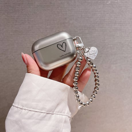 【Airpods 4】シルバーカラー airpods第3世代ケース ハート柄  ストラップ付き エアーポッズプロカバー   指紋/汚れ防止 マット  プレゼントにおすすめ [M1735]