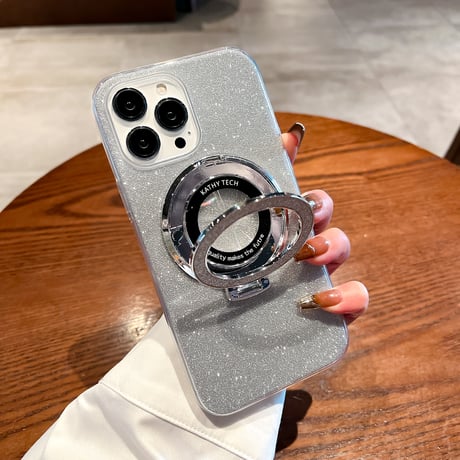 キラキラ iPhone15/15Proケース  Magsafeリングスタンド付 アイフォン14pro/13Promaxカバー 綺麗 多機能 丈夫[M4046]