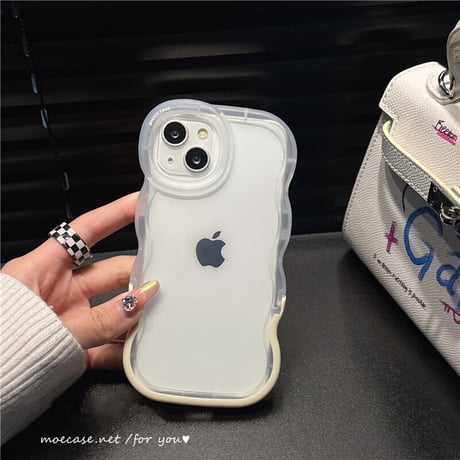 スタンド付波紋枠 iPhone13/14ケース 指紋防止マットクリア アイフォン12pro/11カバー シンプル 黄ばまない 頑丈 男女向け[M2987]