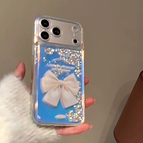 動くダイヤ入り iphone17Pro/17ケース  リボン柄 アイフォン16/15promax/14/13/12/11カバー  女子力高い ギフトにおすすめ[M5772]
