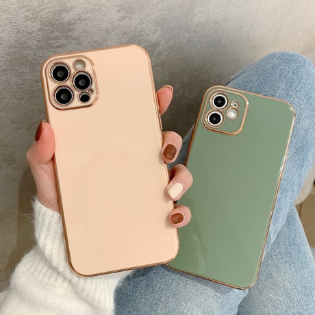 シンプル風ツヤあり iphone12pro/SE2ケース 金色枠ツヤ高級感アイフォン11promax/XSMAXカバー  頑丈耐久性耐衝撃ソフトケース M307