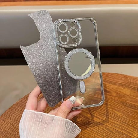 ミラー iPhone16/16Proケース  ジュエリー iPhone15pro/14/13Proカバー Magsafe対応 キラキラインナーシート付 人気品[M4587]