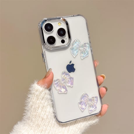 キラキラリボン iPhone16pro/16promaxケース クリア iPhone15pro/14/13カバー 大人可愛い [M4956]