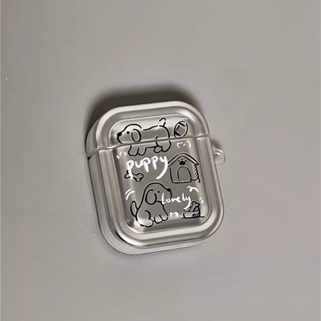 犬ちゃん Airpods 4 ケース  チャーム付  メッキシルバー AirpodsPro2/Pro1カバー  Airpods3/2  プレゼントにおすすめ[M4701]