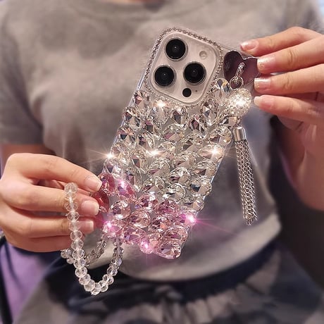 ダイヤデコ iPhone16Pro/16ケース フリンジ キラキラ iPhone15Pro/14Plusケース ストラップ付 豪華 存在感抜群 [M5445]