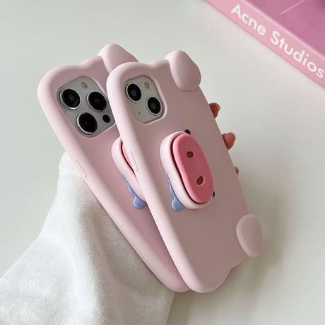 ブタ iphone14/13ケース 鼻スタンド  アイフォン12pro/11ケース  かわいい 高品質シリコン製 頑丈 ギフトにおすす[M3046]