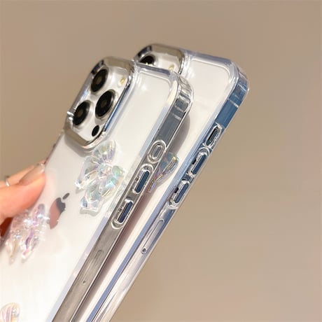 キラキラリボン iPhone16pro/16promaxケース クリア iPhone15pro/14/13カバー 大人可愛い [M4956]