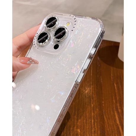 シェル風 iPhone15/15proケース ホワイトコーデ iPhone14promax/13pro/12ケース 半透明 高級感 [M4138]