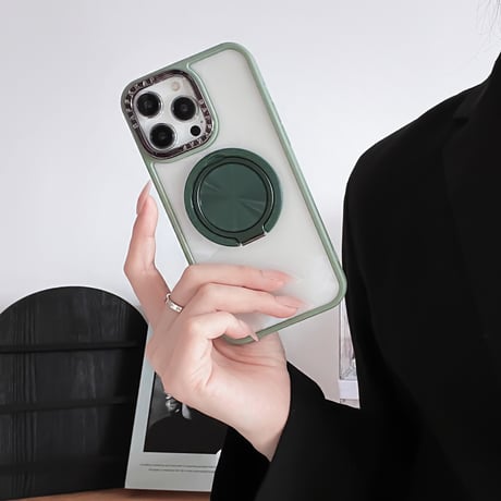 リングスタンド付 iPhone15Pro/15ProMaxケース シンプル 黄ばまないiphone14/13/12promaxカバー 頑丈[M4144]