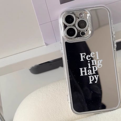 ミラー iphone16pro/16ケース Feeling Happy iphone15pro/14/13proケース 高級感 シック 頑丈 カメラ保護[M5061]