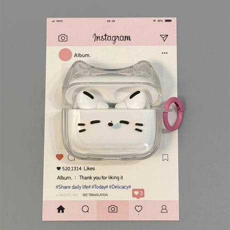 耳付 猫柄 Airpods 4ケース 透明 Airpodspro2/proカバー リング付 Airpods第3/2世代 かわいい プレゼントにおすすめ[M5056]