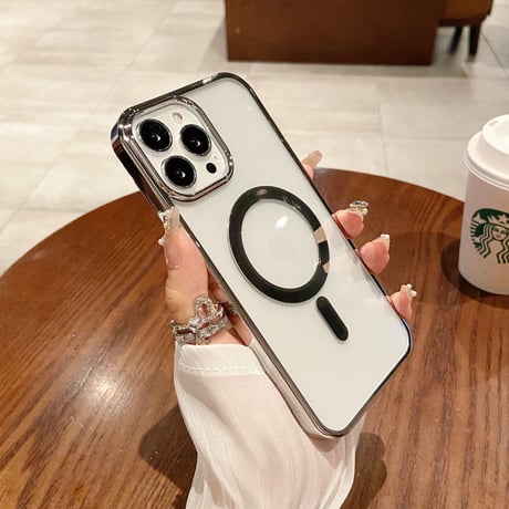 メッキクリア iPhone15Pro/15ProMaxケース  MagSafe高品質 耐久性 黄ばまない iPhone14/12/13Proカバー 軽量[M3532]