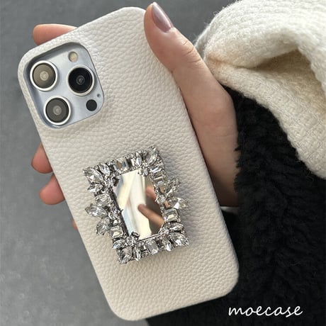 ダイヤモンドミラーグリップ iPhone14/14proレザーケース  シック オシャレアイフォン13/12/11スマホケース 実用 スタンド 高級感[M2625]