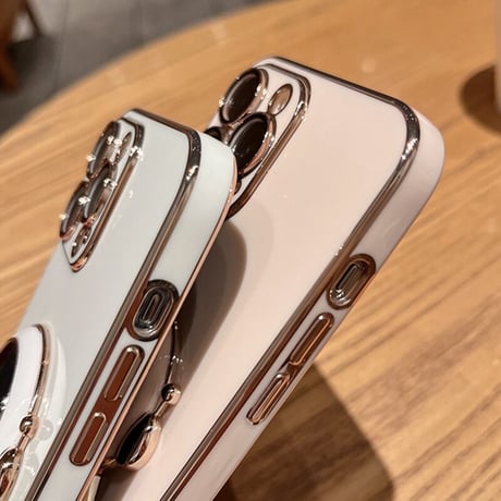 宇宙飛行士グリップ iphone14/13promaxケース ツヤ感金色枠 iphone12mini/SE3/11カバー  高級感  保護力強いソフトケース 落下防止 スタンド機能あり[M1982]