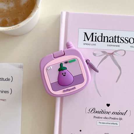 鏡付 シリコン Airpods 4ケース ナス Airpods3/Pro2ケース airpodspro2カバー  女子力高い リング付 大人可愛い[M5218]