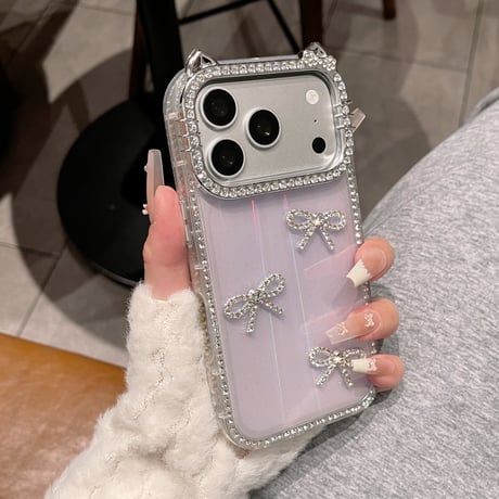 ジュエリーライン iPhone17/17Proケース 猫耳付 リボンデコ iPhone16Pro/15pro/14ProMaxケース 光る カメラ保護[M6380]