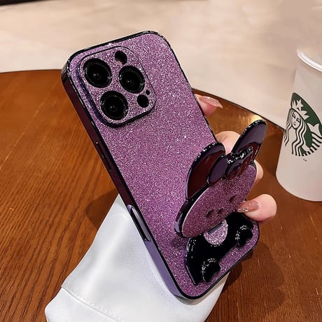 ウサギ鏡兼スタンド iPhone16/16Proケース  キラキラ iPhone15pro/14/13Proカバー 可愛い 多機能 耐衝撃[M4929]