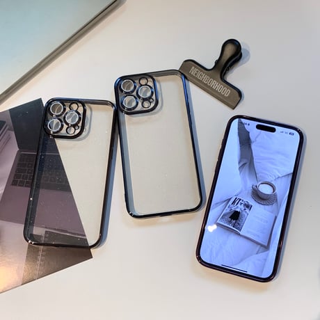 黄ばまないキラキラ iPhone15/15proケース  ナチュラル/ブルーチタニウム iPhone14/13/12 ラメレンズフイルム 軽量丈夫[M3942]