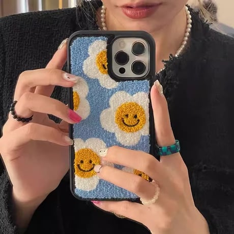 笑顔の花 iphone16/15/14proケース 刺繍入り可愛い iphone13/12/11カバー   綺麗 秋冬アイテム ガールズ向け 頑丈 M1078