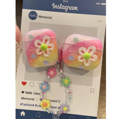 可愛い AirpodsPro3ケース 花柄  Airpods4/3/Pro2ケース 花ストラップ付き うねうね キュート[M5671]