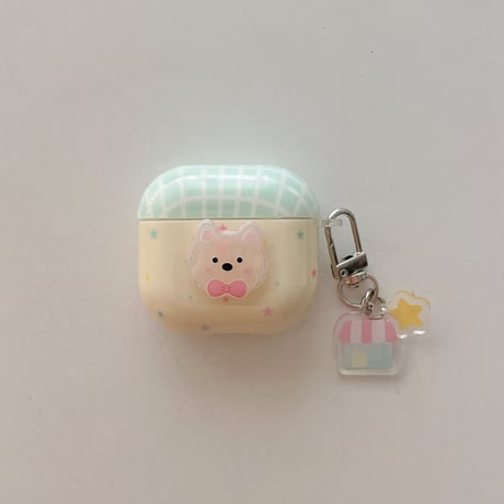 クマちゃん Airpods 4ケース 淡色系 Airpodspro2/proカバー Airpods3/2 キーホルダー付 めっちゃ可愛い ギフトにおすすめ[M4998]