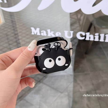 モンスター Airpods第四世代ケース ギフトにおすすめ Airpodspro2/proカバー  Airpods3/2 リング付 ブラック 可愛い[M5047]