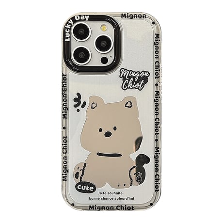 dog 鏡 iPhone15pro/15カバー ストラップ付 アイフォン14pro/13promax/12ケース シック 可愛い[M4330]