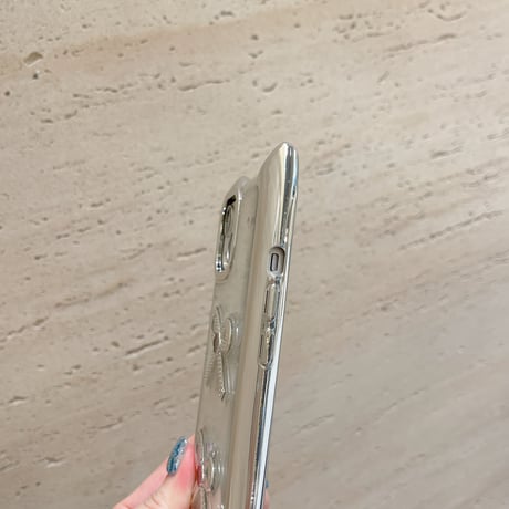 耳付 立体リボン iPhone15pro/15カバー 可愛いストラップ付 iPhone14/13pro/12ケース キラキラ 女子力UP[M4374]