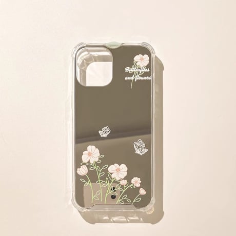 花柄ミラー iPhone16Pro/16plusケース メイク直しに便利 iPhoneSE/15/14Pro/13miniカバー おしゃれさんにおすすめ 可愛い[M5267]