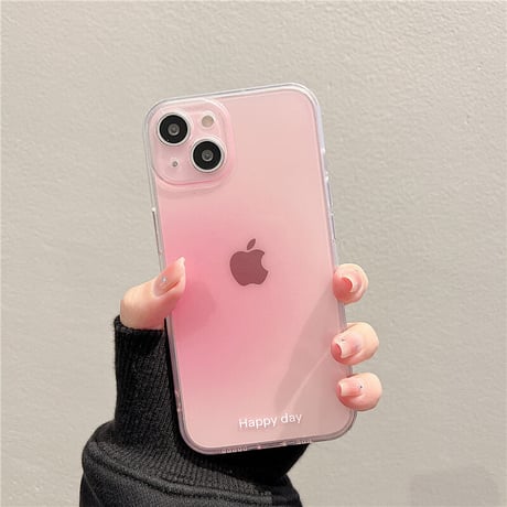 ピンク iphone14/15proケース 人気 グラデーション アイフォン12pro/13ケース  かわいい Happy day 軽量 シック[M3137]