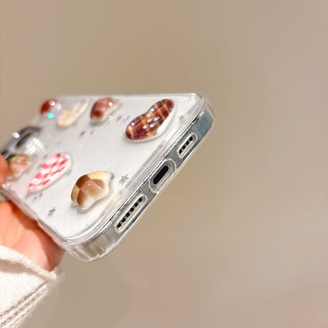 ハートボタン iPhone16/16Proケース ラメ入り 透明 iPhone15/14/13/12Proカバー トレンド 女子力高い [M5024]