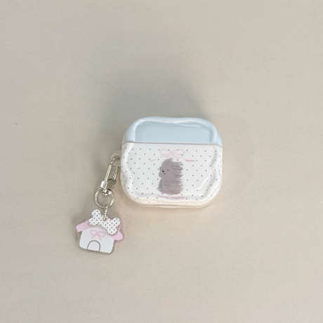 ワンチャン Airpods Pro3ケース うねうね Airpods 4/3カバーケース AirpodsPro2/1 家キーホルダー 水玉模様   [M6138]