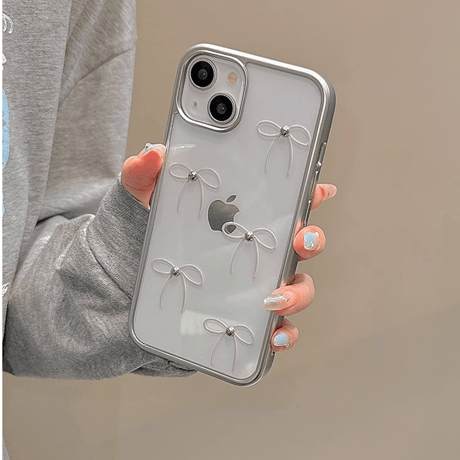 リボン アイフォン15/15proケース シンプル クリアiPhone14/13pro/12カバー 使いやすい 可愛い[M4257]