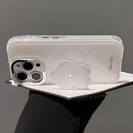 ダイヤ花グリップ iPhone16pro/16ケース ジュエリー iphone15pro/14/13/12proカバー  ストラップ 綺麗 上品高級感[M5121]